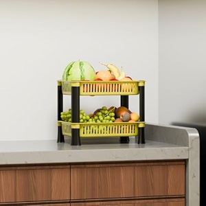 kitchen storage rack  vegetable amp fruit basket organizer stand  space saving kitchen trolley shelf for onion potato grocery storage 2 layer ivory