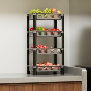 kitchen storage rack  vegetable amp fruit basket organizer stand  space saving kitchen trolley shelf for onion potato grocery storage 4 layer silver