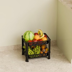 multipurpose plastic storage rack for kitchen onion potato sabji fruit corner storage stand basket folding rack countertop kitchen organizer cart trolley rack 2 layer black
