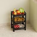 Multipurpose Plastic Storage Rack for Kitchen, Onion Potato Sabji, Fruit Corner Storage Stand Basket, Folding Rack, Countertop Kitchen Organizer Cart, Trolley Rack (3 Layer, Black)