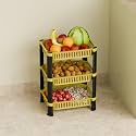 Multipurpose Plastic Storage Rack for Kitchen, Onion Potato Sabji, Fruit Corner Storage Stand Basket, Folding Rack, Countertop Kitchen Organizer Cart, Trolley Rack (3 Layer, Banana Yellow)