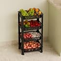 Multipurpose Plastic Kitchen Rack with Baskets | Vegetable & Fruit Storage Stand | Strong & Durable Organizer for Kitchen, Bathroom & Utility (4 Layer, Black)