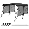 Bimini Top for Boats Boat Canopy with Mesh Sidewalls (Black,3 Bow 67"-72"W)