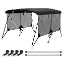 Bimini Top for Boats Boat Canopy with Mesh Sidewalls (Black,4 Bow 85"-90"W)
