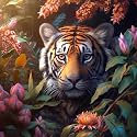Bimkole 5D Diamond Art Kits for Adults Flowers Around Tiger, Full Drill Animal DIY Rhinestone Embroidery Set Paint with Diamonds Art by Number Kits Cross Stitch Home Wall Craft Decoration 12X12 Inch