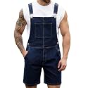 Bindefon Denim Overalls for Men Short Jumpsuit Work Bib Coveralls