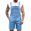 Bindefon Denim Overalls for Men Short Jumpsuit Work Bib Coveralls