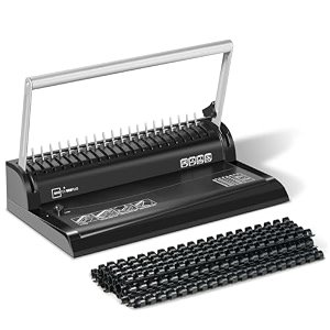 binditek comb binding machine 19-hole 145 sheet comb punch binder machine with starter kit 30 pcs 1234 binding combs comb binder machine for letter size a5 or smaller sizes binding supplies
