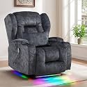 BINGTOO Electric Power Recliner Chair with Massage &amp; Heat - Ergonomic Wingback Lounge Sofa Chair for Living Room, Home Theater Seating &amp; RV with LED Light/Cup Holders/USB Ports, Velvet Gray