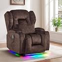 BINGTOO Electric Power Recliner Chair with Massage &amp; Heat - Ergonomic Wingback Lounge Sofa Chair for Living Room, Home Theater Seating &amp; RV with LED Light/Cup Holders/USB Ports, Velvet Brown