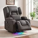 BINGTOO Electric Power Recliner Chair with Massage &amp; Heat - Ergonomic Wingback Lounge Sofa Chair for Living Room, Home Theater Seating &amp; RV with LED Light/Cup Holders/USB Ports, Brown