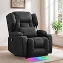 BINGTOO Electric Power Recliner Chair with Massage &amp; Heat - Ergonomic Wingback Lounge Sofa Chair for Living Room, Home Theater Seating &amp; RV with LED Light/Cup Holders/USB Ports, Black