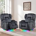 BINGTOO Power Recliner Chair with Massage & Heat, Electric RV Wall Hugger Velvet Chair for Living Room, Home Theater with LED Lights, USB-C Ports & Cup Holders, Velvet Gray, 2 Chairs
