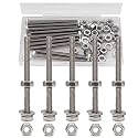 1/4-20 x 5"" Hex Bolts Washers Nuts Set, 30 Pieces, 304 Stainless Steel, Plain Finish, 1/4""-20 Hex Nuts, 1/4""-20 Nylon Inserted Nuts, 1/4"" Spring Washer, 1/4"" Flat Washers, Silver