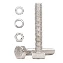 10-Pack M8 Hex Bolts 40mm Long and Nuts/Washers Set, 304/18-8, DIN933 Plain Finish