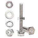 50pcs 1/4-20 x 3 Hex Bolts Spring Flat Washers Hex Nuts Nylon Inserted Lock Nuts, 304 Stainless Steel / A2-70/18-8, Plain Finish, Full Thread