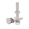 6-Pack M10 x 70mm Hexagon Screws Hex Bolts with M10 Hex Nuts Flat Washers/Spring Lock Washers Set, 304/18-8, Plain Finish