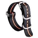 BINLUN Premium Ballistic Nylon Watch Strap, Heavy Duty 5-Ring Replacement Watch Band with Stainless Steel Buckle, Comfortable Sport Band for Men Women, Fits 18-24mm