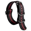 BINLUN Premium Ballistic Nylon Watch Strap, Heavy Duty 5-Ring Replacement Watch Band with Stainless Steel Buckle, Comfortable Sport Band for Men Women, Fits 18-24mm