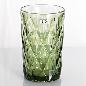 binzo color water glasses set of 6 400 ml textured green highball colored glassware drinking tumbler glass for juice drinks home kitchen beverage gift green long 400 ml set of 6