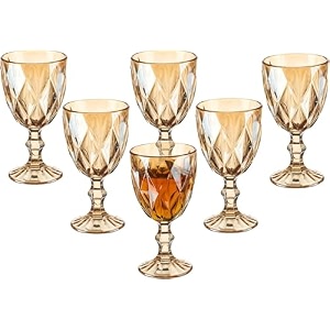 binzo color water glasses set of 6 340 ml textured amber goblet stem colored glassware drinking tumbler glass for juice drinks home kitchen beverage gift