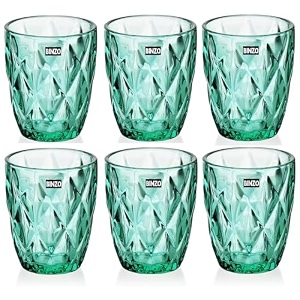 binzo color water glasses set of 6 300 ml textured green colored glassware drinking tumbler glass for juice drinks home kitchen beverage gift green small 300 ml set of 6