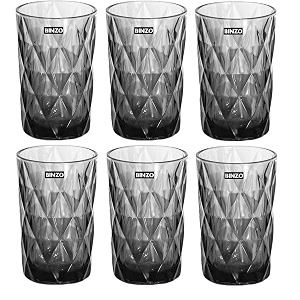 binzo color water glasses set of 6 400 ml textured grey highball colored glassware drinking tumbler glass for juice drinks home kitchen beverage gift grey long 400 ml set of 6