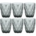 BINZO Color Water Glasses, Set of 6, 300 ml, Textured Grey Black Colored Glassware, Drinking Tumbler Glass for Juice, Drinks, Home, Kitchen, Beverage, Gift