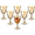 BINZO Color Water Glasses, Set of 6, 340 ml, Textured Amber Goblet Stem Colored Glassware, Drinking Tumbler Glass for Juice, Drinks, Home, Kitchen, Beverage, Gift