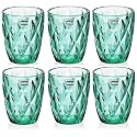 BINZO Color Water Glasses, Set of 6, 300 ml, Textured, Green Colored Glassware, Drinking Tumbler Glass for Juice, Drinks, Home, Kitchen, Beverage, Gift (Green, Small, 300 ml, Set of 6)