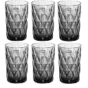 BINZO Color Water Glasses, Set of 6, 400 ml, Textured Grey Highball Colored Glassware, Drinking Tumbler Glass for Juice, Drinks, Home, Kitchen, Beverage, Gift (Grey, Long, 400 ml, Set of 6)
