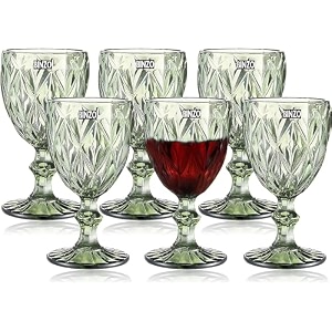 binzo color water glasses set of 6 300 ml textured green colored glassware drinking tumbler glass for juice drinks home kitchen beverage gift green small 300 ml set of 6