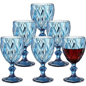 binzo color water goblet glasses set of 6 340 ml textured blue stem colored wine glassware drinking tumbler glass for juice drinks home kitchen beverage mocktail cocktail gift