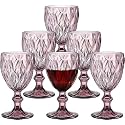 BINZO Color Water Goblet Glasses, Set of 6, 340 ml, Textured Pink Purple Stem Colored Wine Glassware, Drinking Tumbler Glass for Juice, Drinks, Home, Kitchen, Beverage, Gift