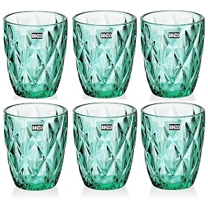 binzo color water glasses set of 6 300 ml textured green colored glassware drinking tumbler glass for juice drinks home kitchen beverage gift green small 300 ml set of 6