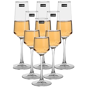 binzo crystal champagne flute glasses set of 6 250 ml slim wine glass premium champagne glass gift for birthday wedding anniversary