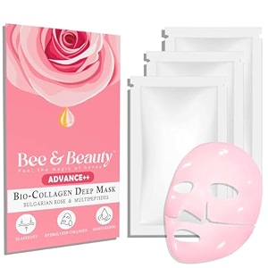 bee amp beauty bio collagen overnight mask pack of 3  korean face mask for glass skin  pink sheet mask for deep hydration rejuvenation with bulgarian rose