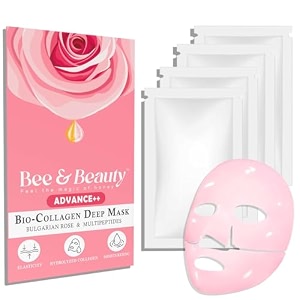 bee amp beauty bio collagen overnight mask pack of 4  korean face mask for glass skin  pink sheet mask for deep hydration rejuvenation with bulgarian rose