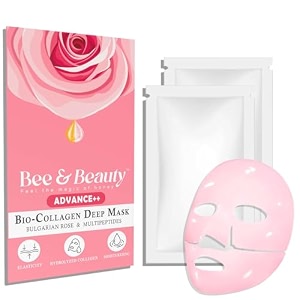 bee amp beauty bio collagen overnight mask pack of 2  korean face mask for glass skin  pink sheet mask for deep hydration rejuvenation with bulgarian rose