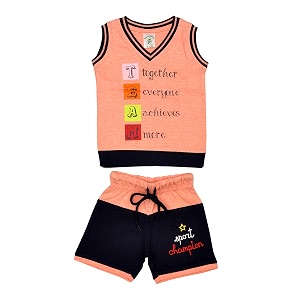 team print sleeveless t shirt and shorts set