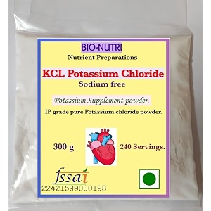 bio-nutri kcl potassium chloride - potassium supplement powder - 300g - 240 servings 125 g measuring scoop provided