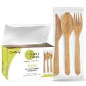 Biodegradable Cutlery Kit Made from Vegetable Fibers – 25 Sets (Fork, Spoon, Knife, 6.7”) – Heavy-Duty, Splinter-Free, Eco-Friendly, On-the-Go Sustainable Utensils by The Veggie Straws