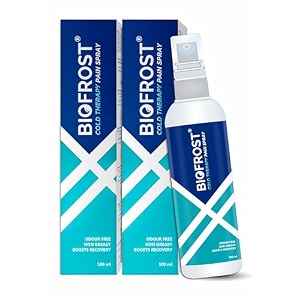 biofrost cold therapy pain relief spray pack of 2 100ml each  fast acting cooling relief after sports and workouts  perfect for muscle recovery joint back neck amp pain  non sticky easy apply