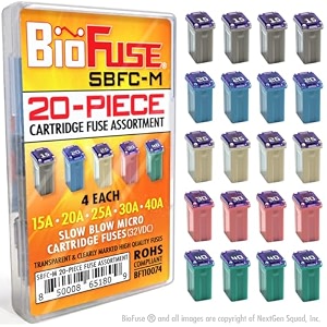 sbfc-m slow blow micro cartridge 20-piece fuse assortment 15a 20a 25a 30a 40a mcase fmm type fuses