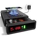 ORARAER Biometric Smart Gun Safe with Wireless Charging, 3 Quick Access Money Box with Fingerprint - Compact Bedside Drawer Safe, 24/7 Digital Clock handgun safe,Gifts for Men