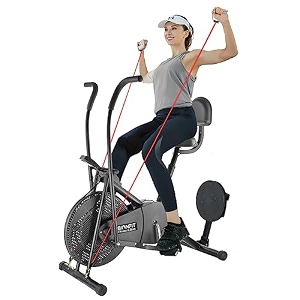 bionfit patented designed air bike exercise cycle for men amp women with attached resistance band moving handles abs twister amp back support seat gym cycle for home fitness