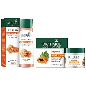 biotique bio honey gel refreshing foaming face cleanser 120ml and biotique bio papaya revitalizing tan removal scrub 75g