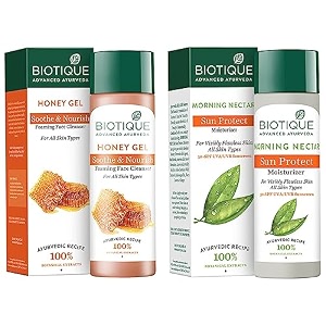 biotique bio honey gel refreshing foaming face cleanser 120ml amp bio morning nectar sunscreen ultra soothing face lotion spf 30 120ml