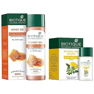 biotique bio honey gel refreshing foaming face cleanser 120ml and bio dandelion visibly ageless serum 40 ml
