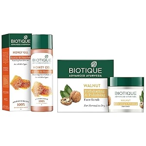 biotique bio honey gel refreshing foaming face cleanser 120ml and biotique bio walnut purifying amp polishing scrub for normal to dry skin  50g
